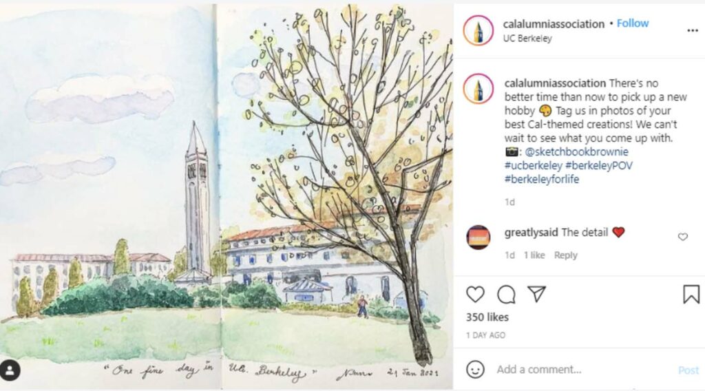 Creative example of engaging alumni on Instagram