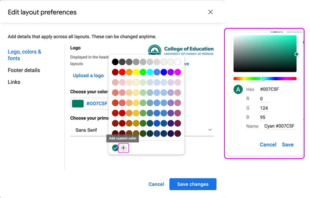 Add custom color screenshot with color picker