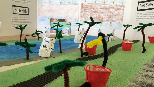 Ala Wai Elementary School students create sustainability-themed models to filter trash from the Ala Wai Canal.