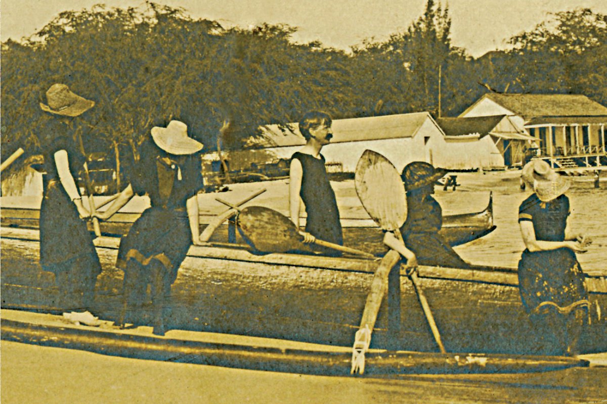 Dewey on a canoe