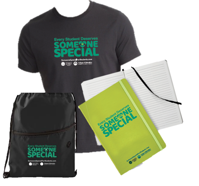 Campaign tshirt, backpack, and notebook