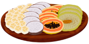 platter with banana, taro, papaya, breadfruit