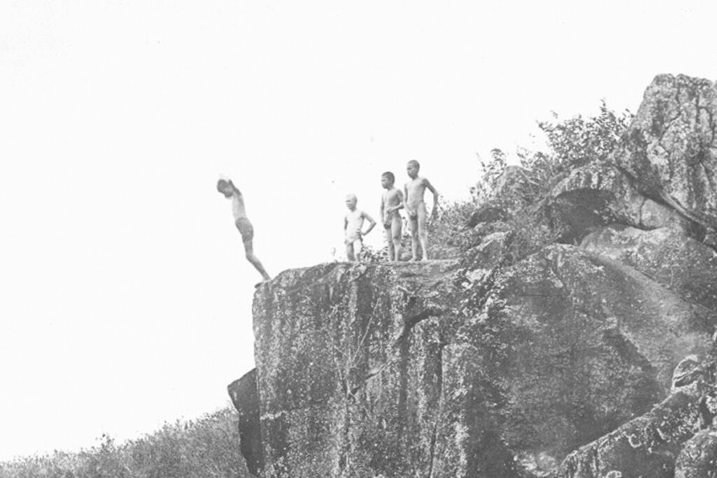 children cliff jumping