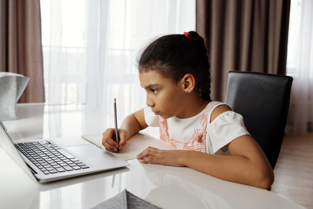 young girl at the computer