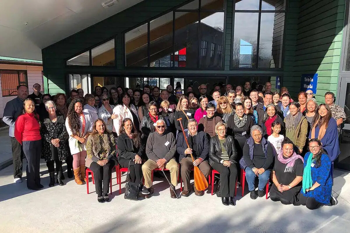 A gathering of Māori and Kanaka Maoli scholars and doctoral students for the Te Weke A Toi, International Indigenous Centre for Critical Doctoral Studies, launch at Massey University, Aotearoa.